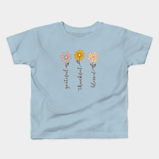 Grateful,thankful,blessed floral Kids T-Shirt